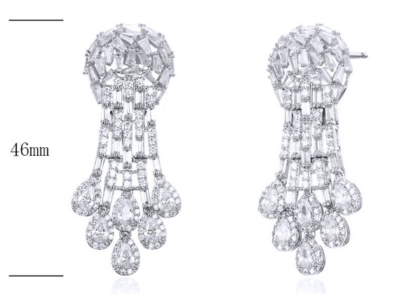 SE24834, Ladies' Moissanite Earring, S925, Rhodium Plated, White, 13.86g