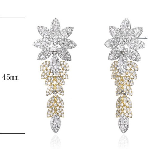 SE24828, Ladies' Moissanite Earring, S925, Rhodium Plated, White, 9.46g
