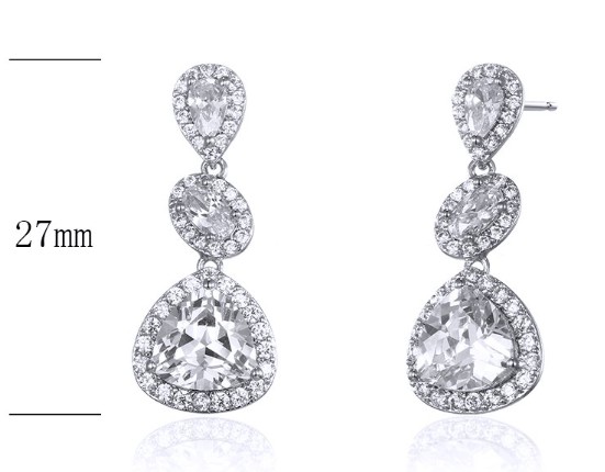 SE25259, Ladies' Moissanite Earring, S925, Rhodium Plated, White, 4.62g