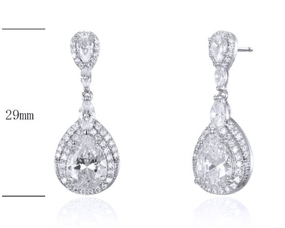 SE25866, Ladies' Moissanite Earring, S925, Rhodium Plated, White, 5.73g