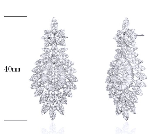 SE24825, Ladies' Moissanite Earring, S925, Rhodium Plated, White, 7.63g