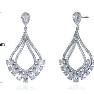 SE11663, Ladies' Moissanite Earring, S925, Rhodium Plated, White, 6.78g