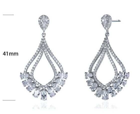 SE11663, Ladies' Moissanite Earring, S925, Rhodium Plated, White, 6.78g