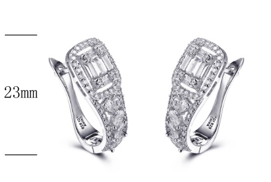SE21515, Ladies' Moissanite Earring, S925, Rhodium Plated, White, 6.18g