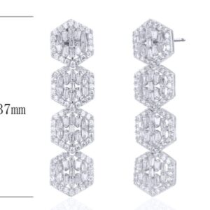 SE21553, Ladies' Moissanite Earring, S925, Rhodium Plated, White, 6.3g