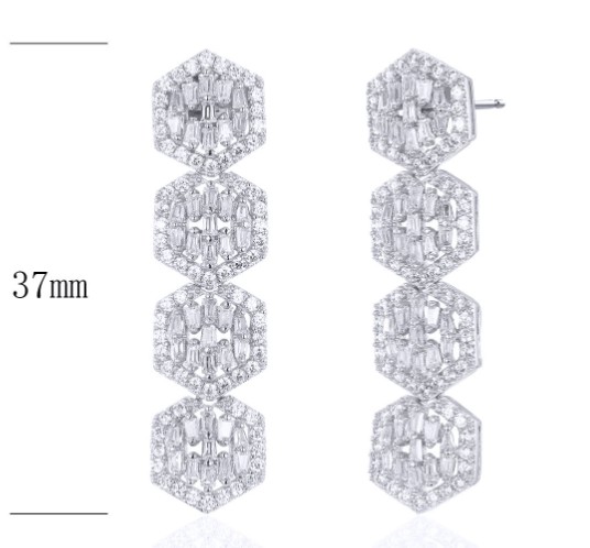 SE21553, Ladies' Moissanite Earring, S925, Rhodium Plated, White, 6.3g