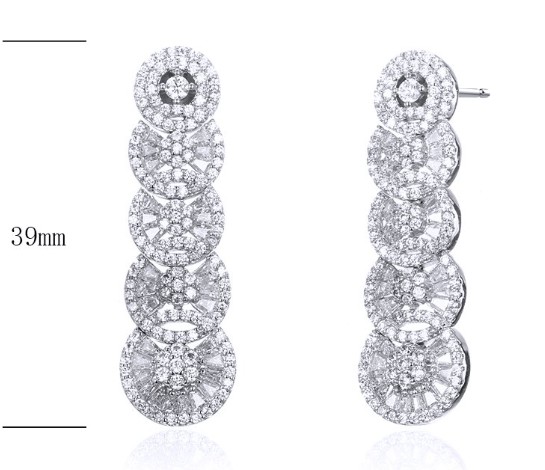 SE24833, Ladies' Moissanite Earring, S925, Rhodium Plated, White, 10.89g