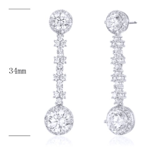 SE21551, Ladies' Moissanite Earring, S925, Rhodium Plated, White, 4.76g