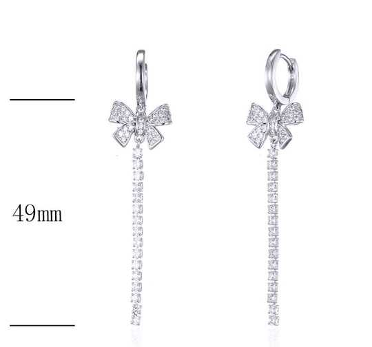 SE24852, Ladies' Moissanite Earring, S925, Rhodium Plated, White, 6.32g