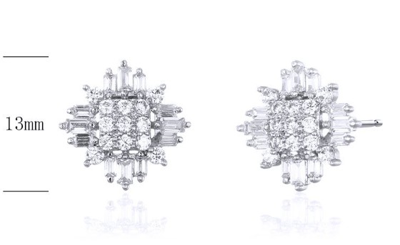 SE25438, Ladies' Moissanite Earring, S925, Rhodium Plated, White, 2.11g