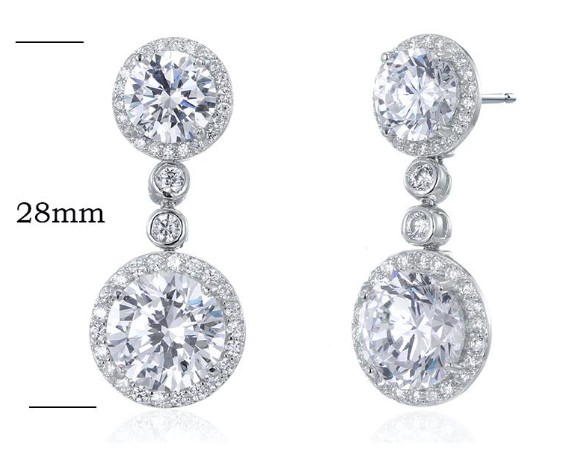 SE08637, Ladies' Moissanite Earring, S925, Rhodium Plated, White, 6.48g