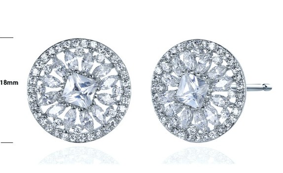 SE13757, Ladies' Moissanite Earring, S925, Rhodium Plated, White, 5.24g