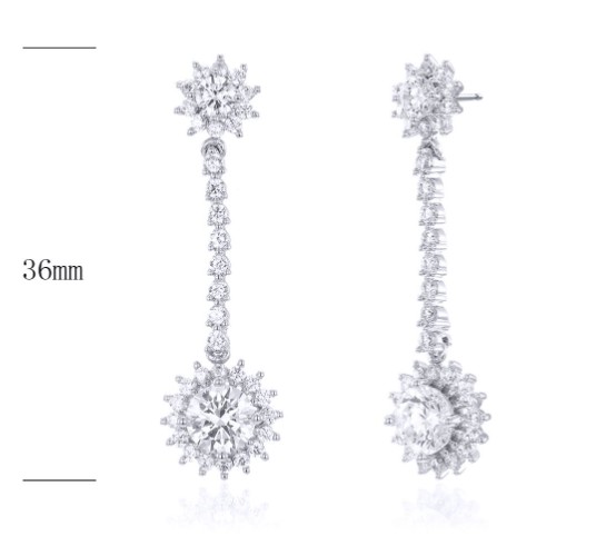 SE21549, Ladies' Moissanite Earring, S925, Rhodium Plated, White, 4.63g