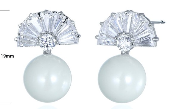 SE13762, Ladies' Moissanite Earring, S925, Rhodium Plated, White, 4.91g