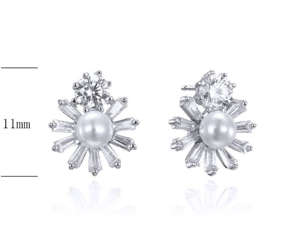 SE26003, Ladies' Moissanite Earring, S925, Rhodium Plated, White, 1.74g