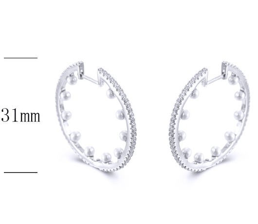 SE24551, Ladies' Moissanite Earring, S925, Rhodium Plated, White, 6.7g