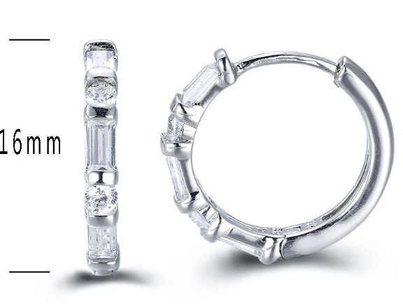 SE15528, Ladies' Moissanite Earring, S925, Rhodium Plated, White, 2.47g