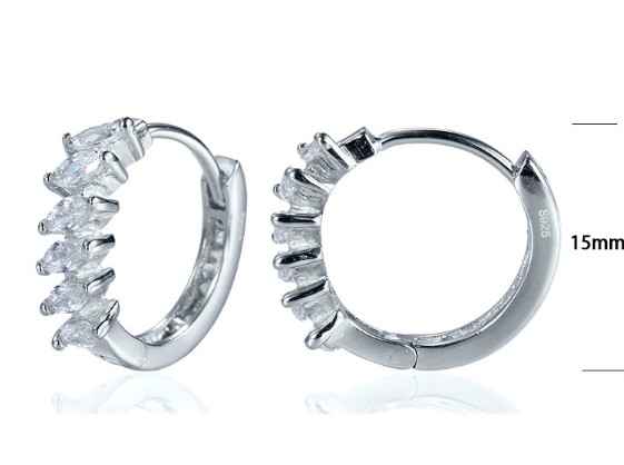 SE03617, Ladies' Moissanite Earring, S925, Rhodium Plated, White, 3.1g