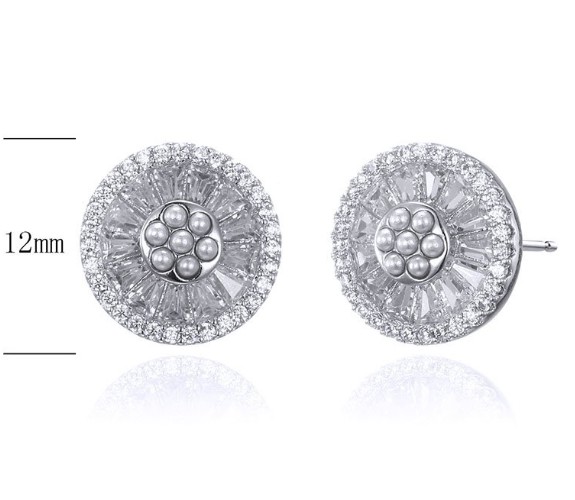 SE26601, Ladies' Moissanite Earring, S925, Rhodium Plated, White, 3.05g