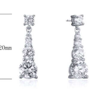 SE24410, Ladies' Moissanite Earring, S925, Rhodium Plated, White, 2.39g