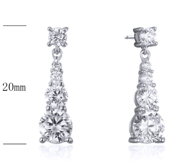 SE24410, Ladies' Moissanite Earring, S925, Rhodium Plated, White, 2.39g