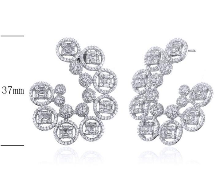 SE26578, Ladies' Moissanite Earring, S925, Rhodium Plated, White, 15.27g