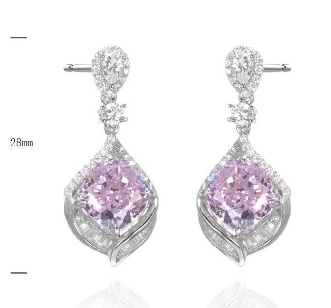 SE01847, Ladies' Moissanite Earring, S925, Rhodium Plated, White, 6.4g