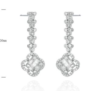 SE39398, Ladies' Moissanite Earring, S925, Rhodium Plated, White, 3.74g