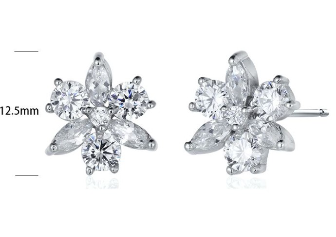 SE07117, Ladies' Moissanite Earring, S925, Rhodium Plated, White, 3g