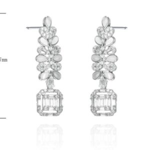 SE39504, Ladies' Moissanite Earring, S925, Rhodium Plated, White, 6.52g