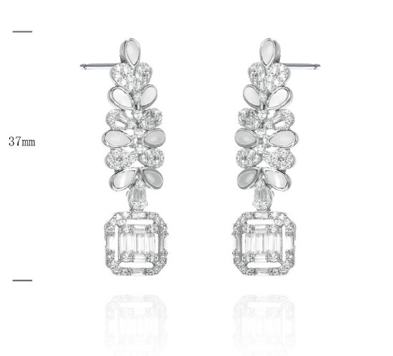 SE39504, Ladies' Moissanite Earring, S925, Rhodium Plated, White, 6.52g