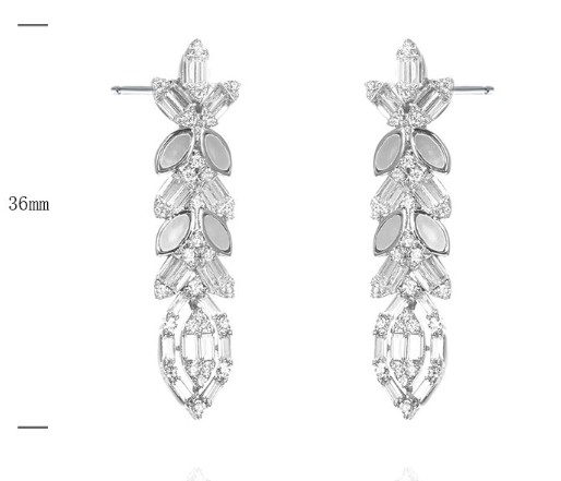 SE39505, Ladies' Moissanite Earring, S925, Rhodium Plated, White, 5.67g