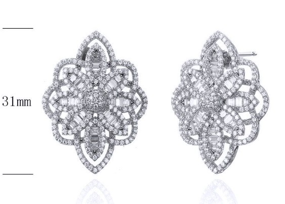 SE26116, Ladies' Moissanite Earring, S925, Rhodium Plated, White, 2.71g