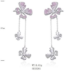 SE53261, Ladies' Moissanite Earring, S925, Rhodium Plated, White, 9.61g