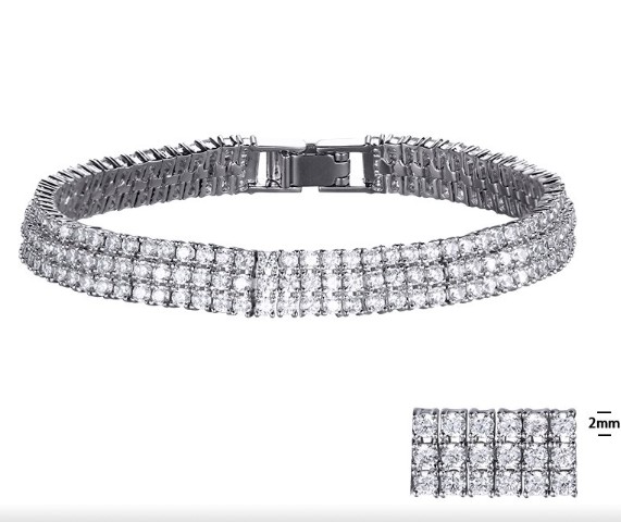 SB05222, Ladies' Moissanite Bracelet, S925, Rhodium Plated, White, 17.9g