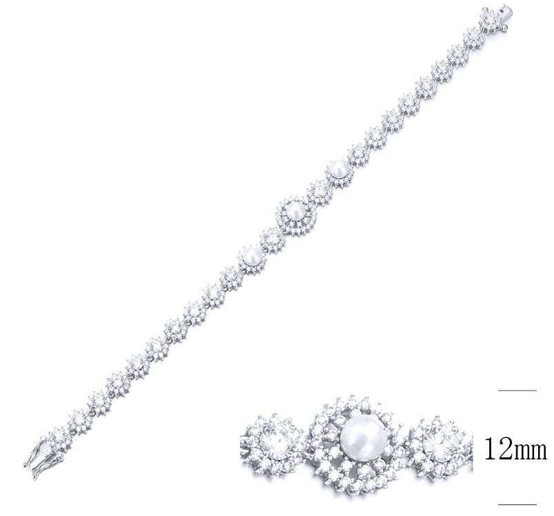 SB09923, Ladies' Moissanite Bracelet, S925, Rhodium Plated, White, 13.06g