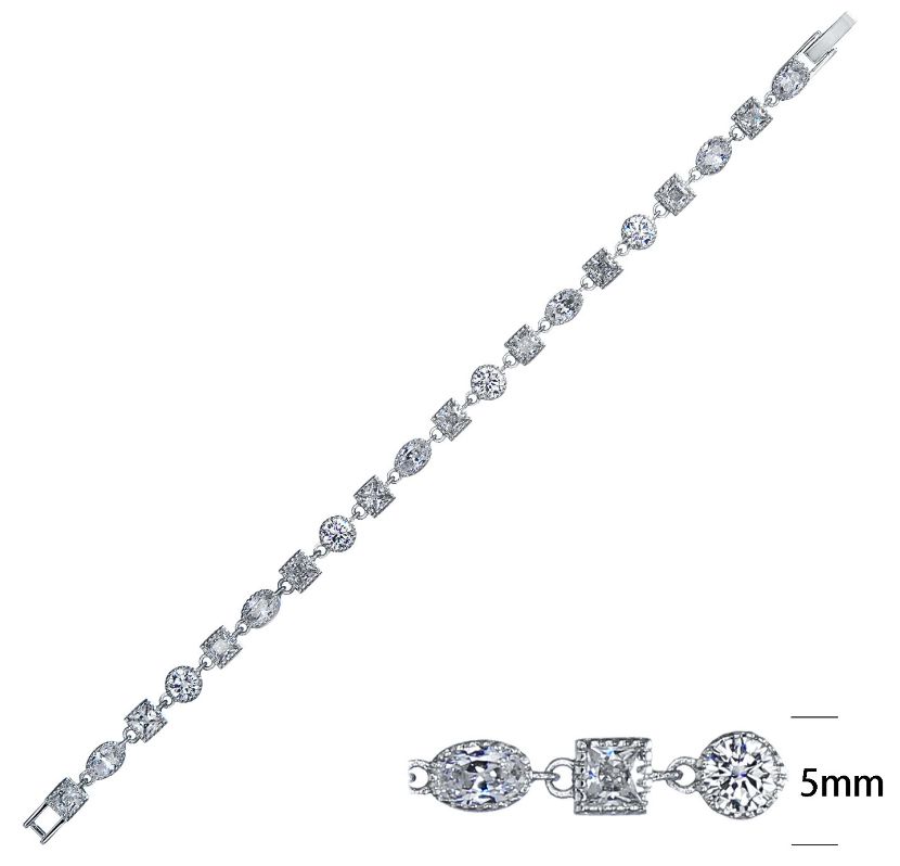 SB01160, Ladies' Moissanite Bracelet, S925, Rhodium Plated, White, 13.69g