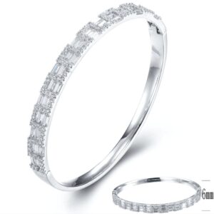 SA02692, Ladies' Moissanite Bangle, S925, Rhodium Plated, White, 18.17g
