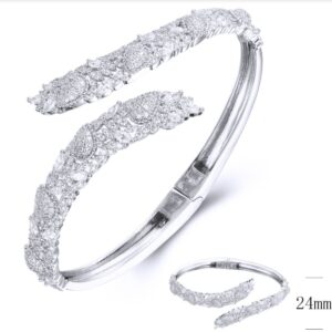 SA04045, Ladies' Moissanite Bangle, S925, Rhodium Plated, White, 22.96g