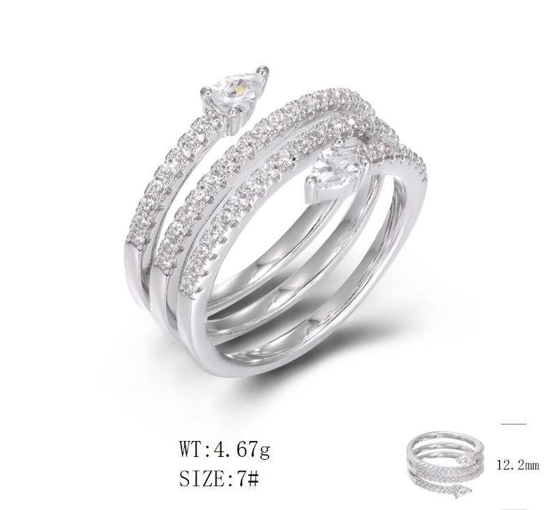 SJ48129, Ladies' Moissanite Ring, S925, Rhodium Plated, White, 4.81g