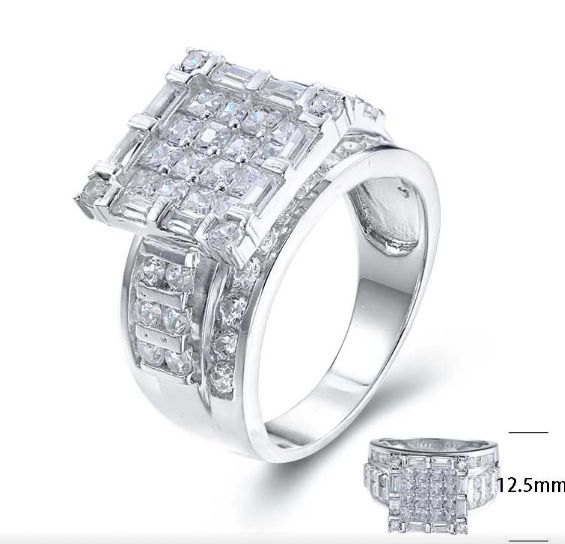 SJ25374, Ladies' Moissanite Ring, S925, Rhodium Plated, White, 7.29g