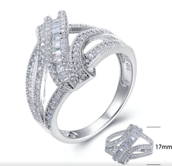 SJ25278, Ladies' Moissanite Ring, S925, Rhodium Plated, White, 4.23g