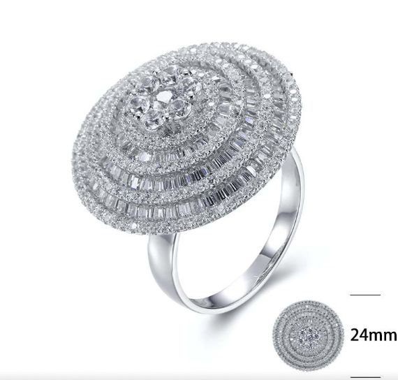 SJ27401, Ladies' Moissanite Ring, S925, Rhodium Plated, White, 9.95g