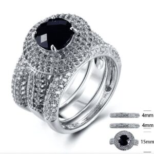 SJ23214-C, Ladies' Moissanite Ring, S925, Rhodium + Black Rhodium Plated, Silver, 2.05g