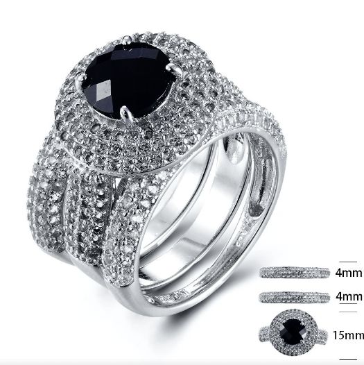 SJ23214-C, Ladies' Moissanite Ring, S925, Rhodium + Black Rhodium Plated, Silver, 2.05g