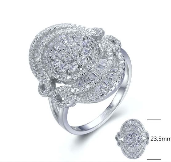 SJ27628, Ladies' Moissanite Ring, S925, Rhodium Plated, White, 6.82g
