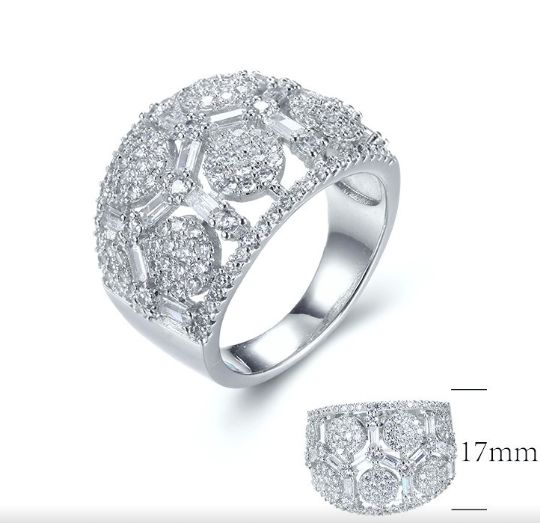 SJ29054, Ladies' Moissanite Ring, S925, Rhodium Plated, White, 7.13g