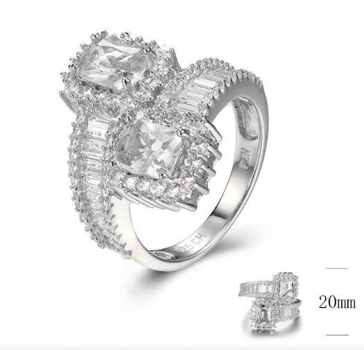 SJ29412, Ladies' Moissanite Ring, S925, Rhodium Plated, White, 6.84g