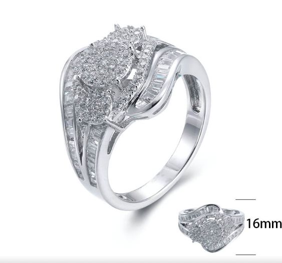SJ26043, Ladies' Moissanite Ring, S925, Rhodium Plated, White, 5.07g