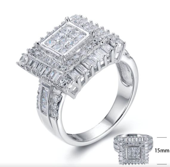 SJ25360, Ladies' Moissanite Ring, S925, Rhodium Plated, White, 6.25g